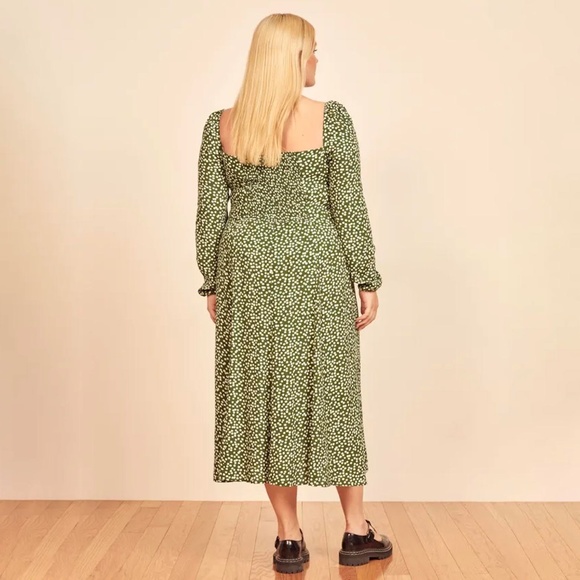 Reformation Sigmund Midi Dress in Green Moiret Print Size 14 - Picture 3 of 10